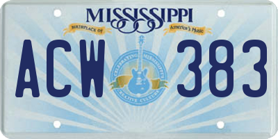MS license plate ACW383