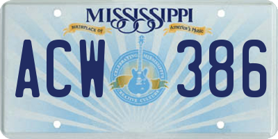 MS license plate ACW386