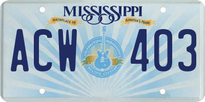 MS license plate ACW403