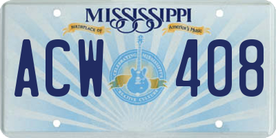 MS license plate ACW408