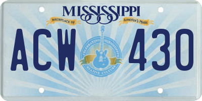 MS license plate ACW430