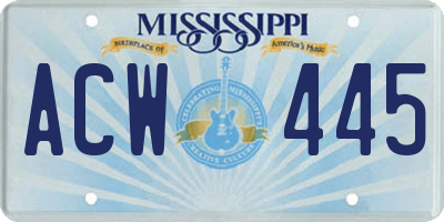 MS license plate ACW445