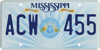 MS license plate ACW455