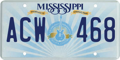 MS license plate ACW468