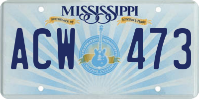 MS license plate ACW473