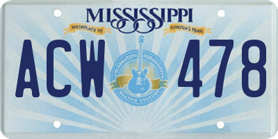 MS license plate ACW478