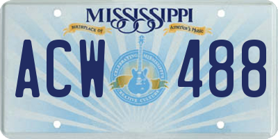 MS license plate ACW488