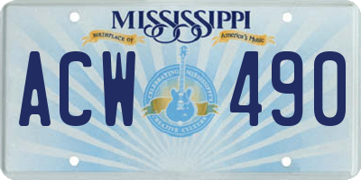 MS license plate ACW490