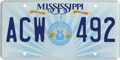 MS license plate ACW492