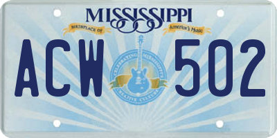 MS license plate ACW502