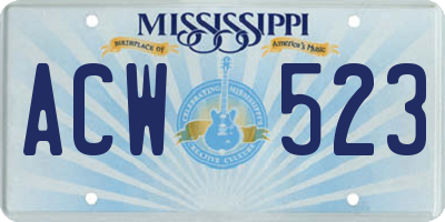 MS license plate ACW523
