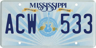 MS license plate ACW533