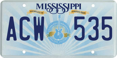 MS license plate ACW535