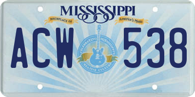 MS license plate ACW538