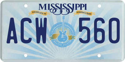 MS license plate ACW560