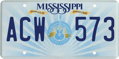 MS license plate ACW573