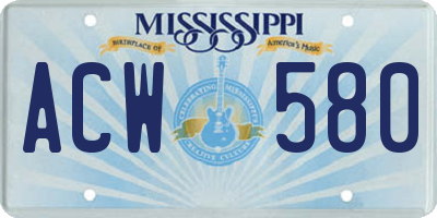 MS license plate ACW580