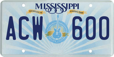 MS license plate ACW600