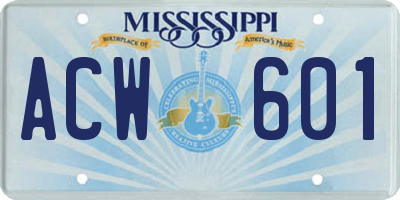 MS license plate ACW601