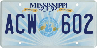 MS license plate ACW602
