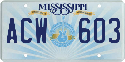 MS license plate ACW603