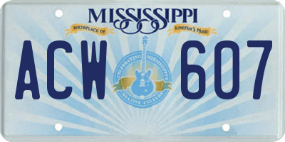 MS license plate ACW607