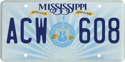 MS license plate ACW608