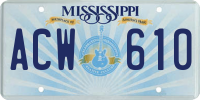 MS license plate ACW610