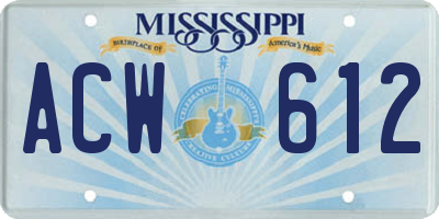 MS license plate ACW612