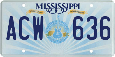 MS license plate ACW636