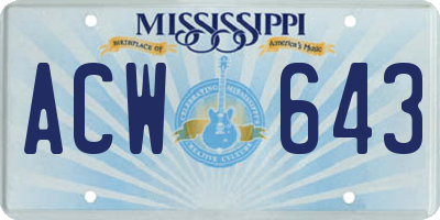 MS license plate ACW643
