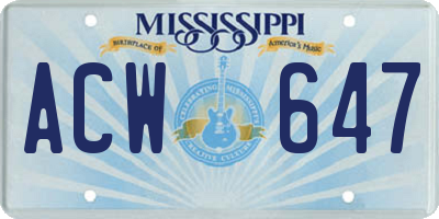 MS license plate ACW647