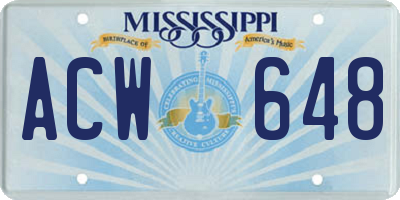 MS license plate ACW648