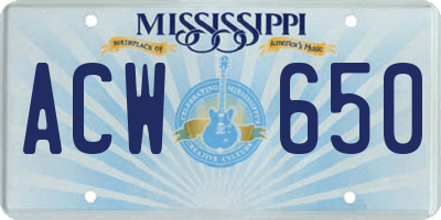 MS license plate ACW650