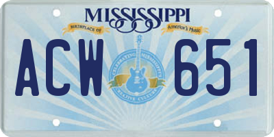 MS license plate ACW651