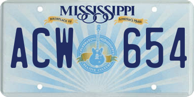 MS license plate ACW654