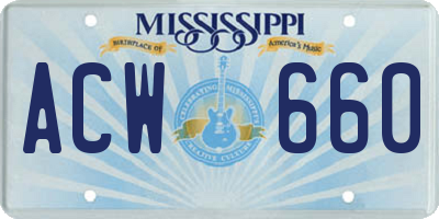 MS license plate ACW660