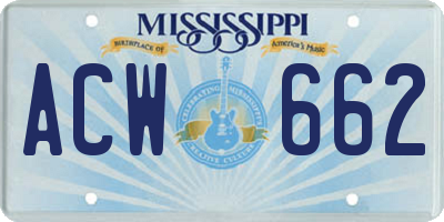 MS license plate ACW662