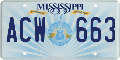 MS license plate ACW663