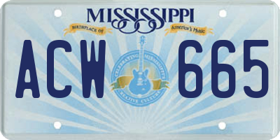MS license plate ACW665