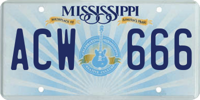 MS license plate ACW666