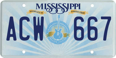 MS license plate ACW667