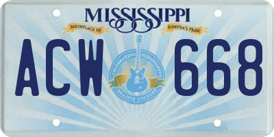 MS license plate ACW668
