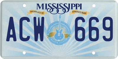 MS license plate ACW669