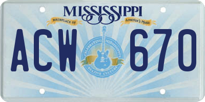 MS license plate ACW670