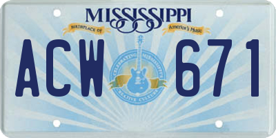 MS license plate ACW671