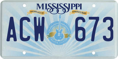 MS license plate ACW673