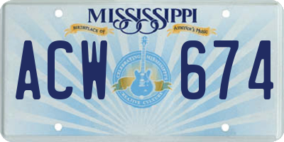 MS license plate ACW674