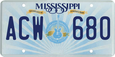 MS license plate ACW680
