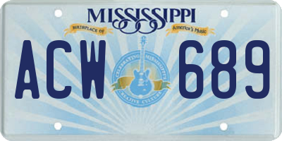 MS license plate ACW689